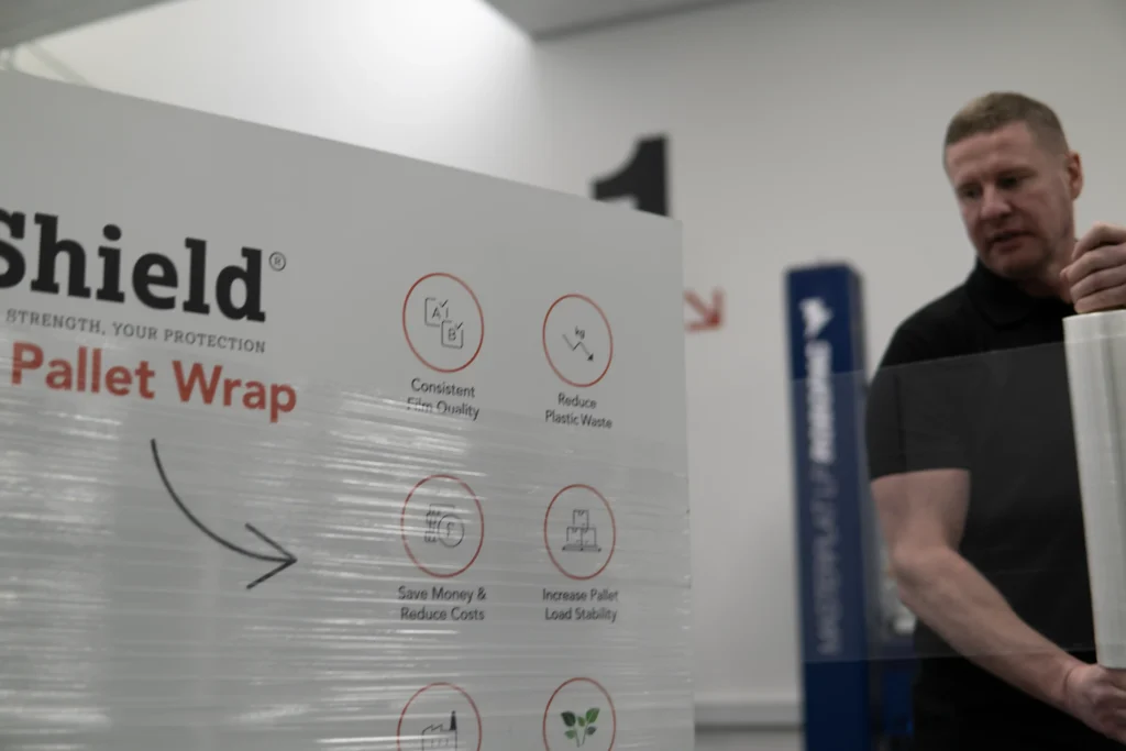 Technical manager wrapping a pallet with Shield Pallet Wrap