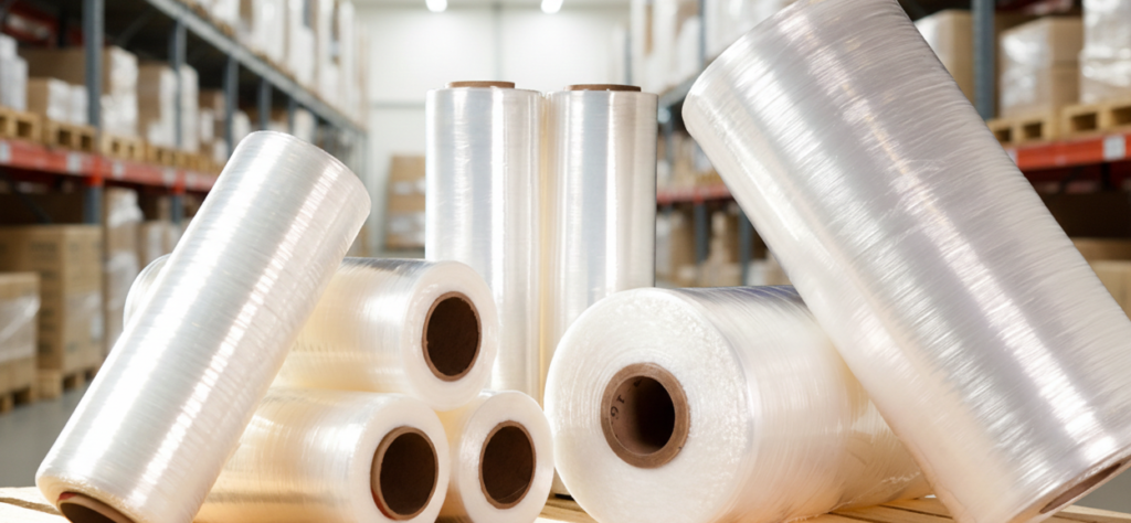 Close up of a variety of film rolls in warehouse