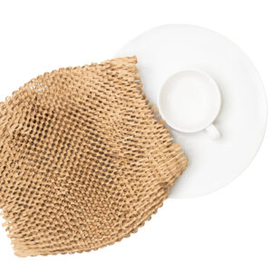 White tea cup and plate with Hexcel Wrap overlayed